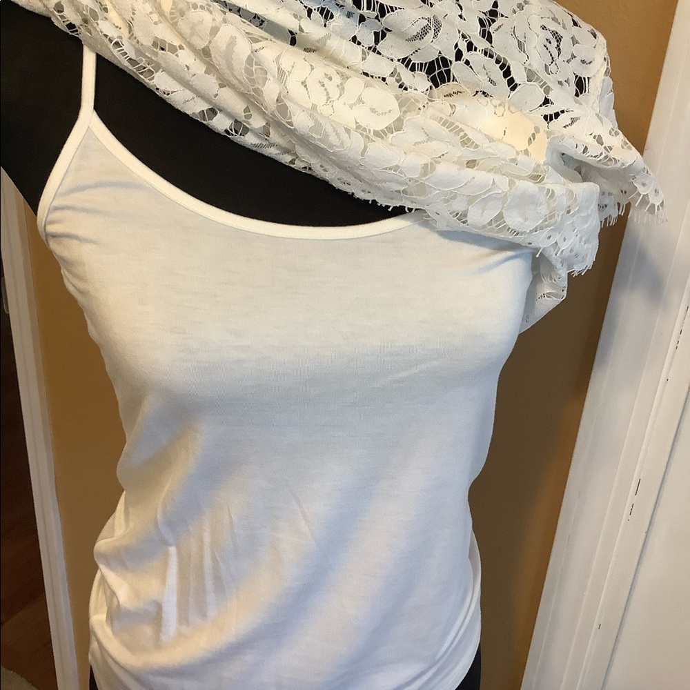WHBM NWT Cap Sleeve Lace Mock Neck Tie Back Top - Picture 3 of 6